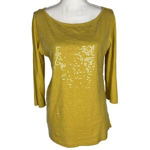 Ann Taylor Loft Top Women's Size M Sequined Front 3/4‎ sleeve Comfort Casual
